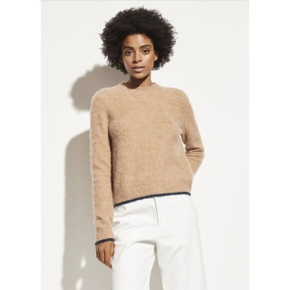 Vince Contrast Tip Wool Alpaca Blend Crew Neck Long Sleeve Sweater Brown Size S - Picture 1 of 7